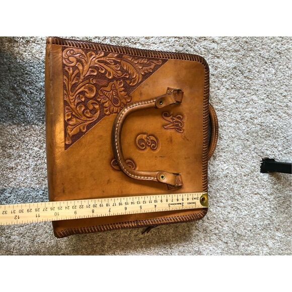 Vintage “W.E.J.” Initialed Women’s Brown Leather Hand Bag - Picture 9 of 11